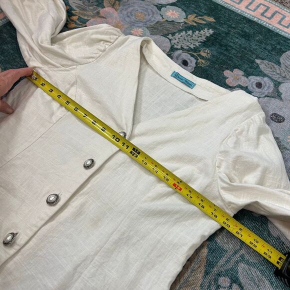 Sonja Wilson Blouse Jacket Women Large White V-Neck Button Up Pearl Button Puff - Picture 12 of 16